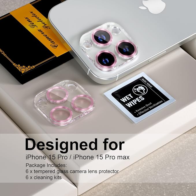 for 6 Pack iPhone 15 Pro/iPhone 15 Pro Max Camera Lens Protector 9H Tempered - Image 2