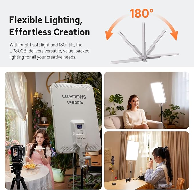 Godox LP800Bi 85W Bi-Color LED Video Light w/Stand, 2800K-6500K, 0-100% - Image 4
