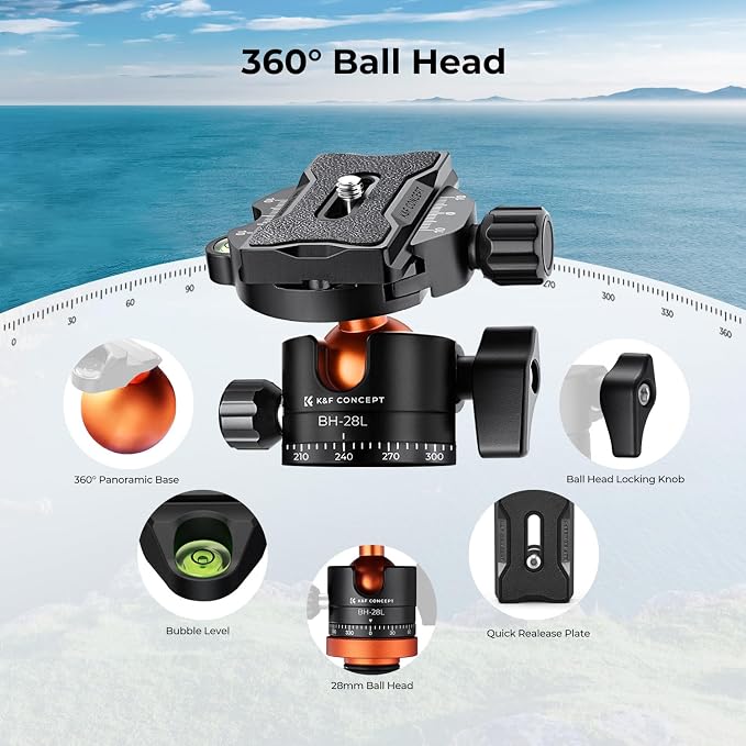 K&F CONCEPT Tripod for Camera, Stable Heavy Duty Travel Tripod for DSLR Cameras - Image 3