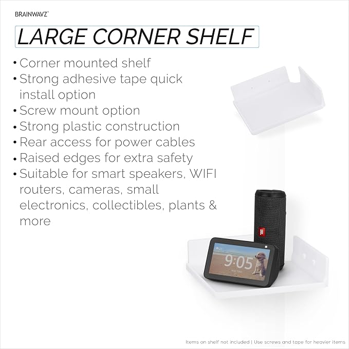 9" Small Corner Shelf Mount, Adhesive & Screw in, - Image 6