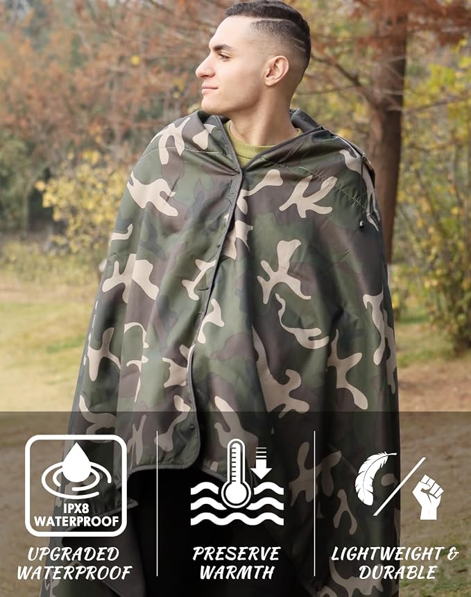 DUKUSEEK Hooded Stadium Blanket, Camouflage Waterproof Windproof Outdoor Fleece - Image 5