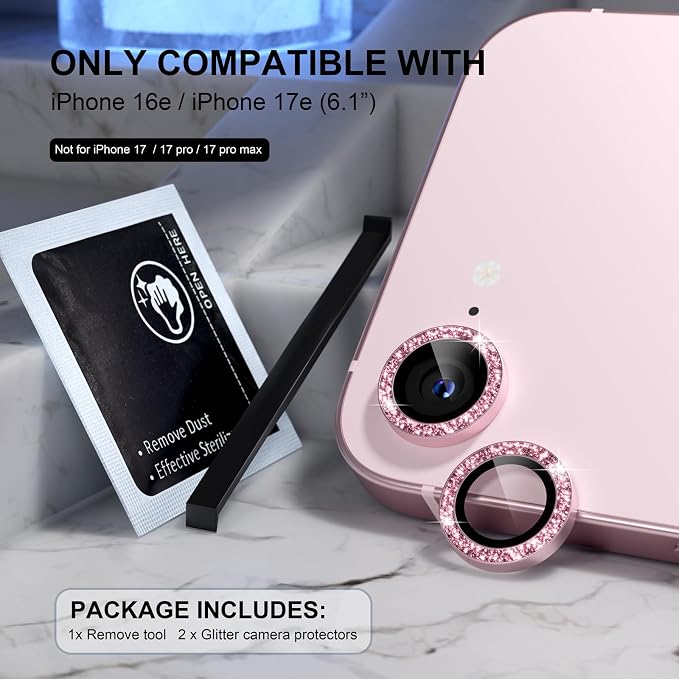 Choiche Compatible for iPhone 17e / 16e Camera Lens Protector Bling, 9H - Image 2