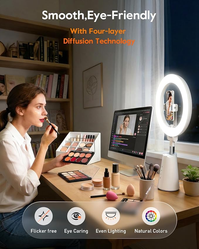 Ring Light for Makeup and Video Recording, Touch Control, Dimmable LED Selfie - Image 5