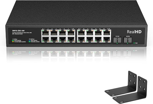 Real HD 16 Port 2.5Gb Unmanaged Ethernet Network Switch by RealHD