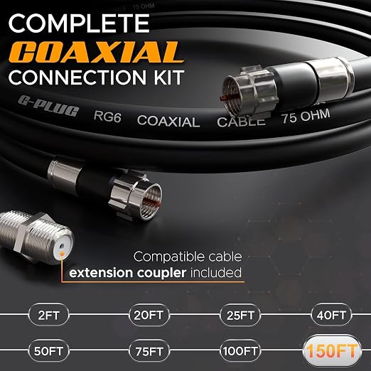 G-PLUG 150FT RG6 Coaxial Cable Connectors Set- High-Speed Internet, Broadband - Image 2