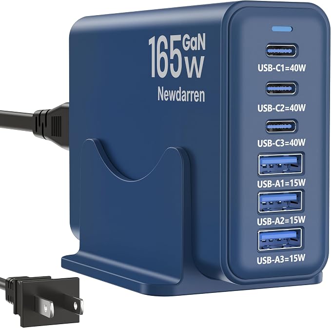165W GaN USB C Charging Station, 6-Port Desktop Charger by Unknown