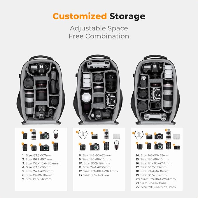 K&F CONCEPT Camera Backpack, Hardshell Photography DSLR Camera Bag - Image 3