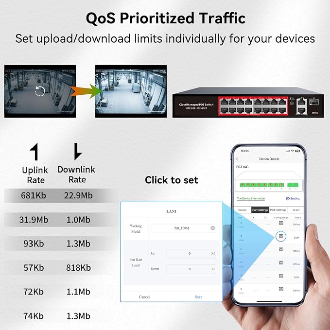 PoE Switch, 16 Port Managed POE+ Ethernet Switch, 240W Built-in Power, Support - Image 6