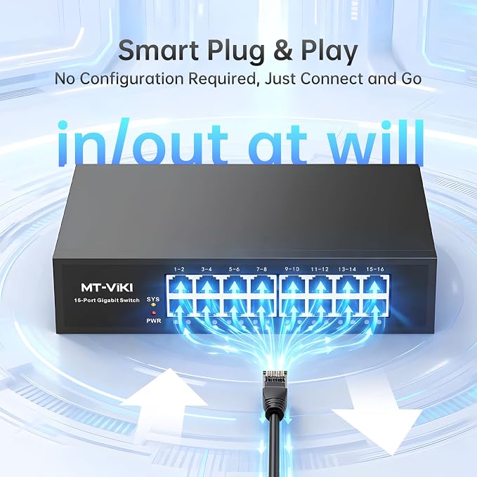 MT-VIKI16 Port Gigabit Ethernet Switch, Unmanaged Network Switch Splitter - Image 4