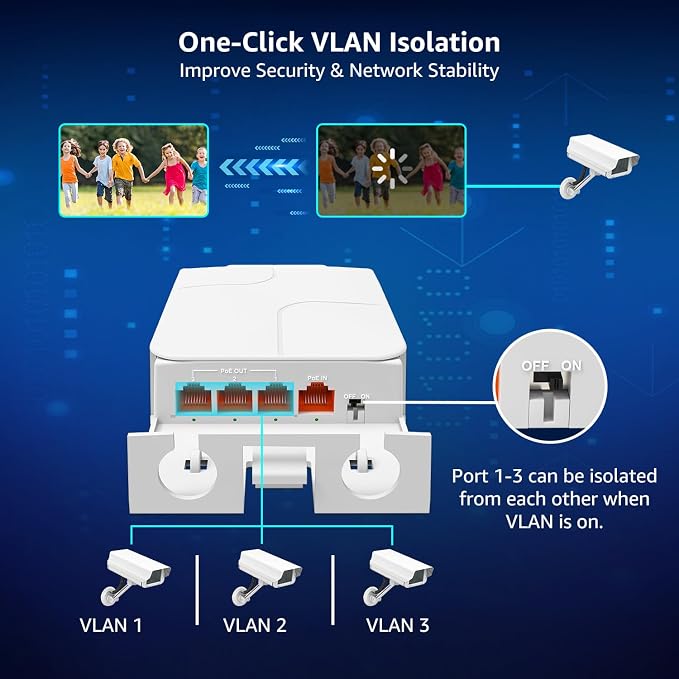 YuanLey Outdoor 2.5 Gigabit PoE Extender 1 in 3 Out, 4 Port 2.5Gbps PoE - Image 6
