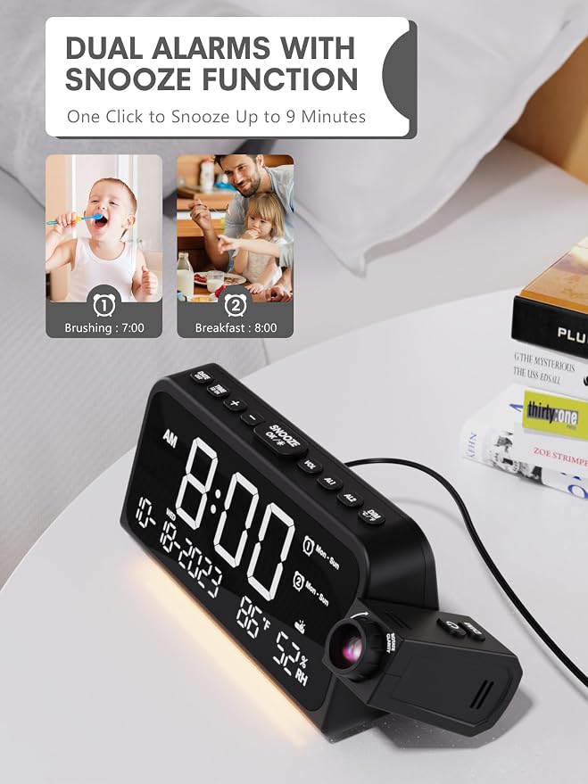 Mesqool Projection Alarm Clock for Bedroom, Digital Clock - Image 8
