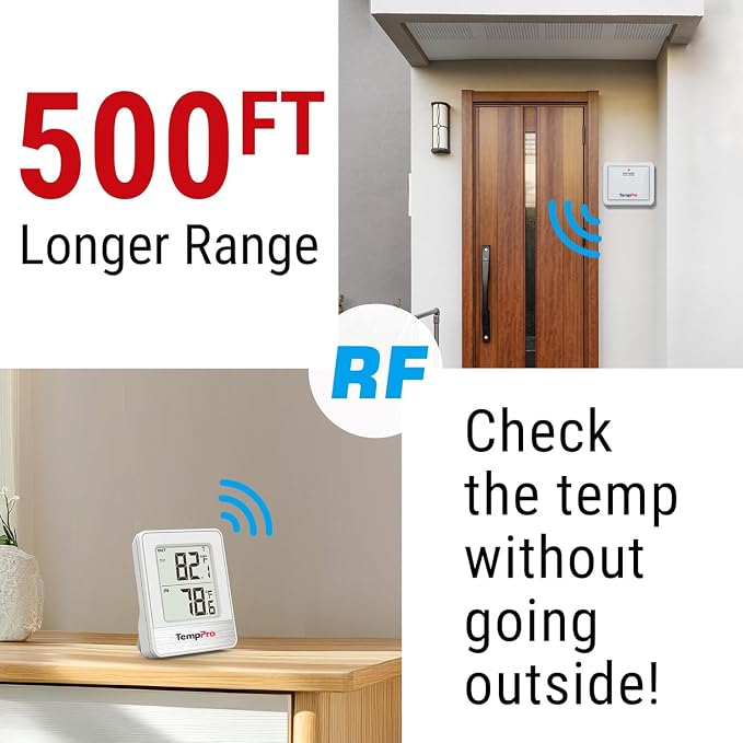 TempPro 500FT Indoor Outdoor Thermometer Wireless, Outdoor Thermometers - Image 2