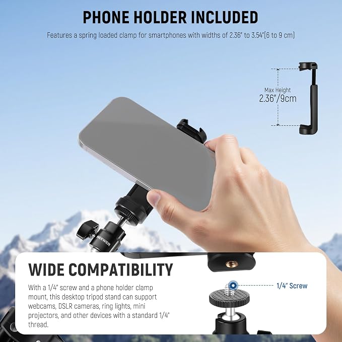 NEEWER Webcam Stand Tripod for Desk, Mini Desktop Tripod - Image 6
