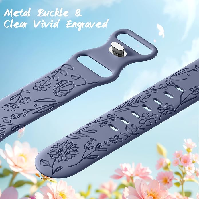 SNBLK 6 Pack Floral Engraved Bands Compatible - Image 3