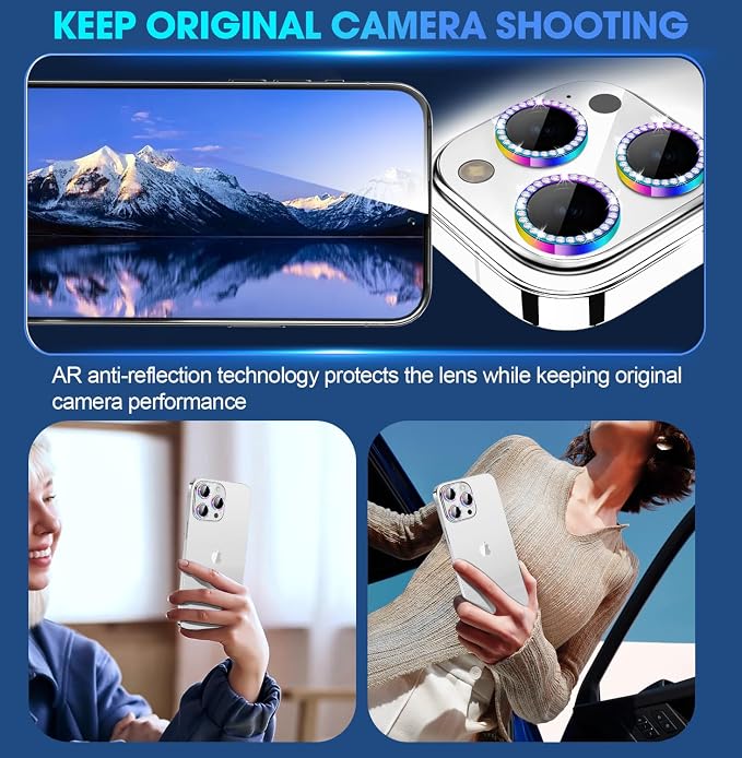 for iPhone 15 Pro/iPhone 15 Pro Max Camera Lens Protector Bling Individual - Image 4