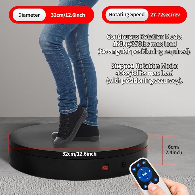 12.6Inch/350lbs Capacity Electric Motorized Turntable, Remote Rotating Display - Image 7
