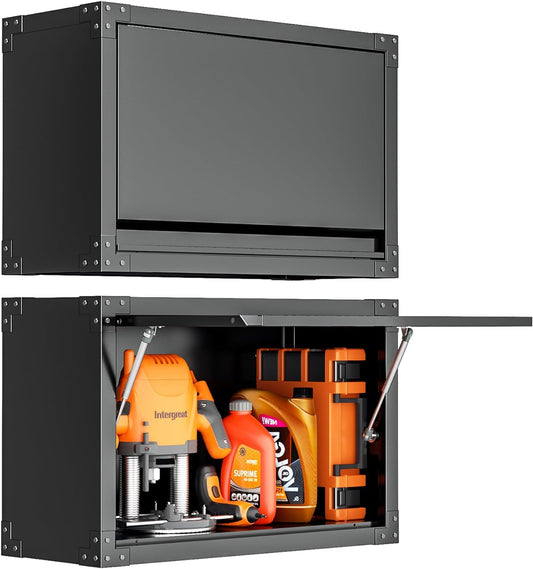 INTERGREAT Metal Wall Cabinet, Wall Cabinets with Lockable Doors and Adjustable Shelves,20" H Cabinets Storage for Garage, Warehouse, Bathroom, Kitchen(Black)