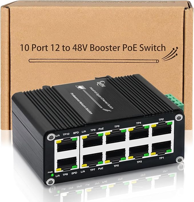 Industrial 10-Port Gigabit PoE Switch, 12–48V DC Input by WelcometoLancan
