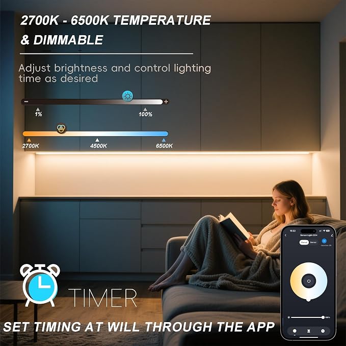 42inch WiFi Night Light Radar Motion Sensor Silicone LED Under Cabinet Lights - Image 3
