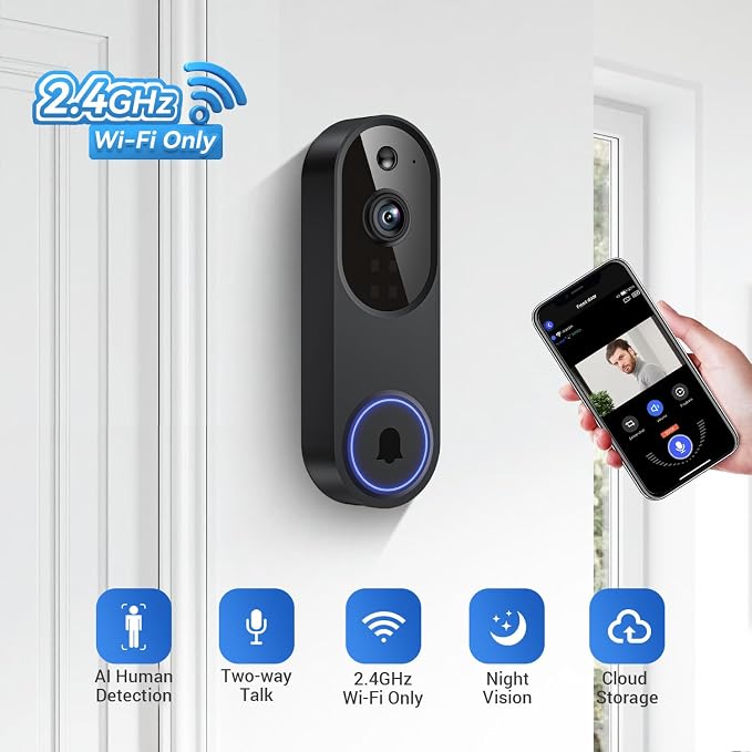 1080P Wireless Video Doorbell Camera, AI Human Detection - Image 3