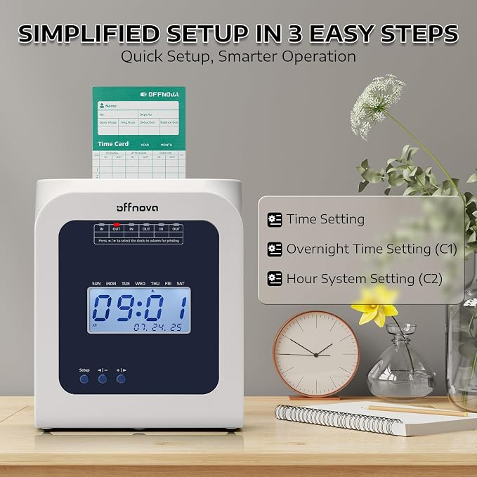 OFFNOVA Thermal Time Clock for Employees Small Business, No Ink Ribbons or - Image 3
