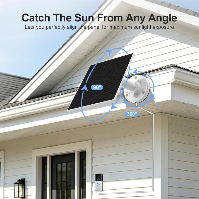 Solar Panel Charger for Ring Doorbell, Built-in 4000mAh Battery for Cloudy Days - Image 8
