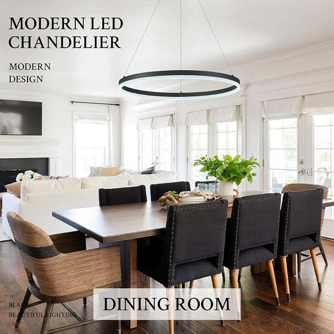 Modern LED Pendant Lighting Ring Chandelier Black Dimmable LED Chandelier - Image 9