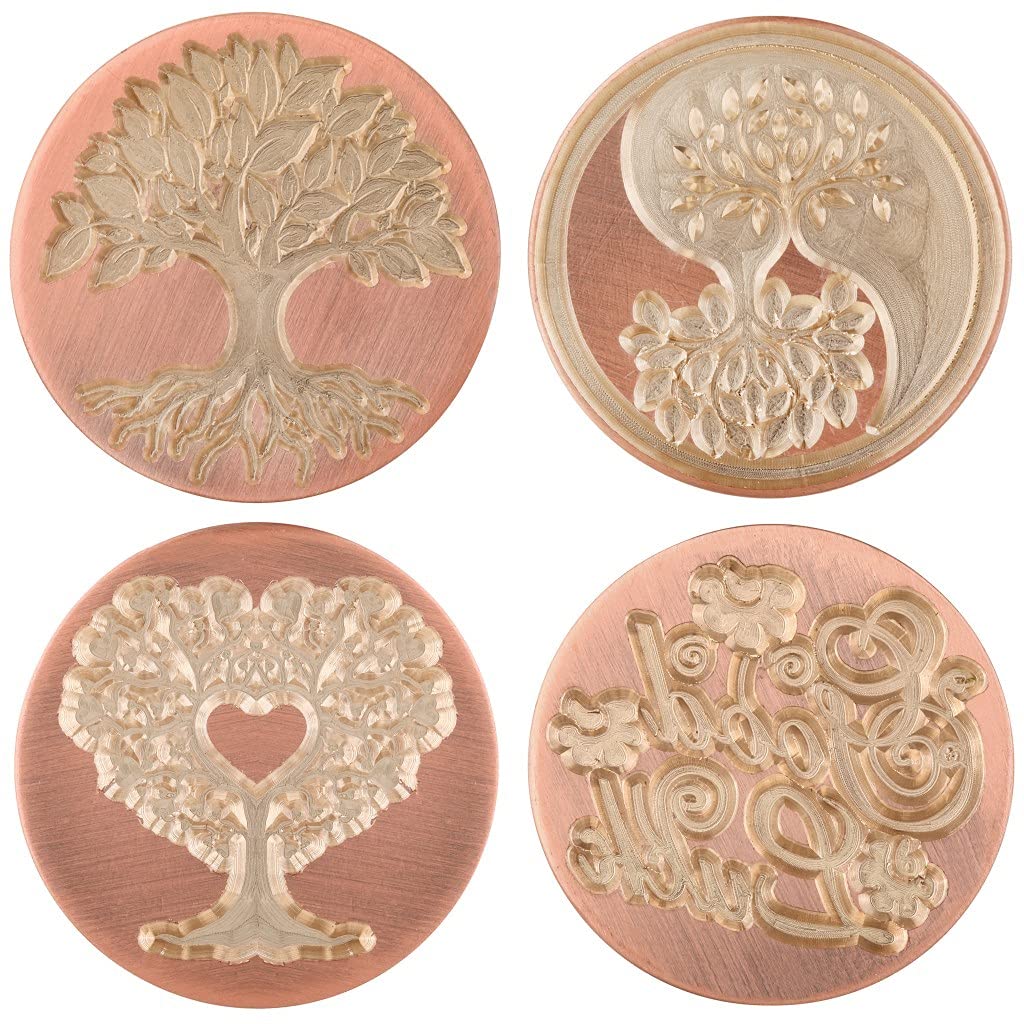 rockcloud Wax Seal Stamp Set, 4 Pieces Sealing Wax Stamps Copper Seals with 1 Black Obsidian Seal Handle for Cards Envelopes Invitation Decoration, Tree of Life
