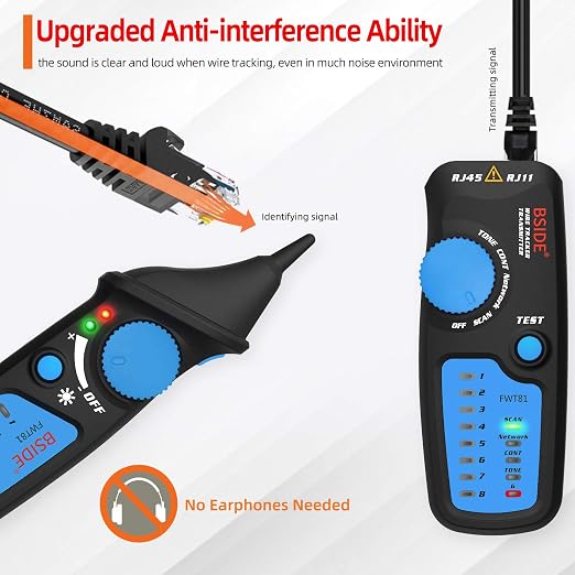 BSIDE Wire Tracker RJ45 RJ11 Network Cable Tester, Dual knob - Image 3
