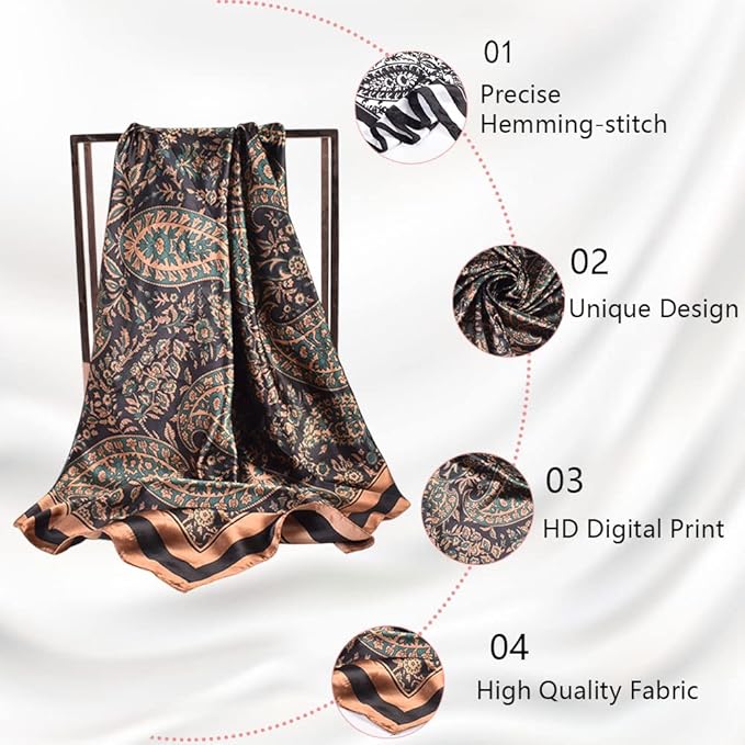 4Pcs Silk Head Scarves for Women Satin Hair Scarf 35”Large Square Bandana Silk - Image 5