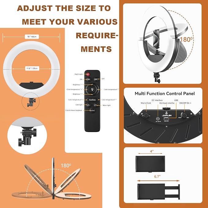 18 inch Ring Light Kit, NO Wall Mount Triangle Boom Arm - Image 3