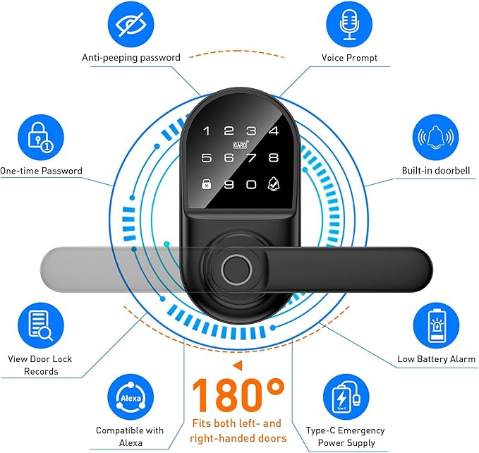 Smart keypad Door Lock with Handle，Fingerprint Keyless Entry Digital Lock with - Image 5