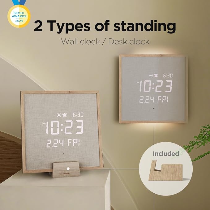 mooas Wooden Frame LED Silent Wall Clock - Image 2