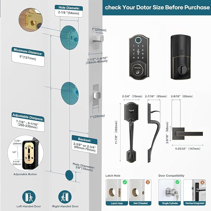 SMONET Front Door Lock Set Keyless Entry, Smart Door Lock - Image 5