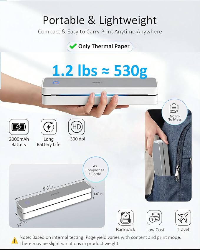 Inkless Portable Printer for Travel, Wireless Thermal Printer Supports 8.5 x - Image 2