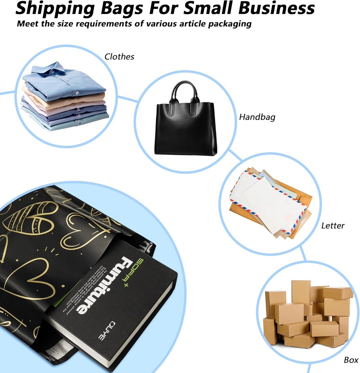 Poly Mailers 10x13 Inch 25 Pcs, Heart printed Thank You Shipping Bags with 2.4mil Thickness, Waterproof Mailing Envelopes, Strong Self-sealing Adhesive Poly Bags for Shipping