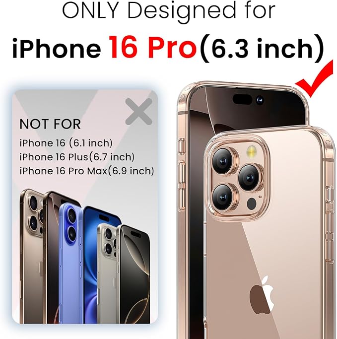 toushion 3 in 1 for iPhone 16 Pro Case Clear, Screen Protector *1 & Camera Lens - Image 2