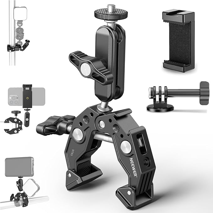 NEEWER Super Clamp with 3" Dual Ballhead Magic Arm, Cold Shoe, 1/4" Threads by Neewer