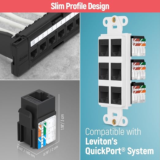 Everest 90° Angled RJ45 Cat6 Keystone Jacks 100-Pack in Black - Image 6