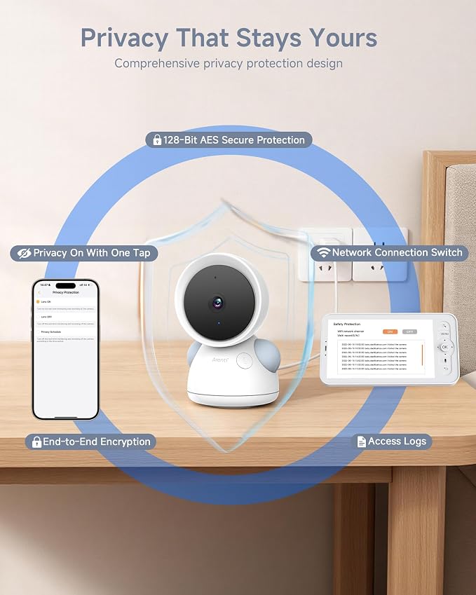 ARENTI Baby Monitor with 2 Cameras, 2K/3MP WiFi 6 Camera and Audio, 5-inch - Image 8