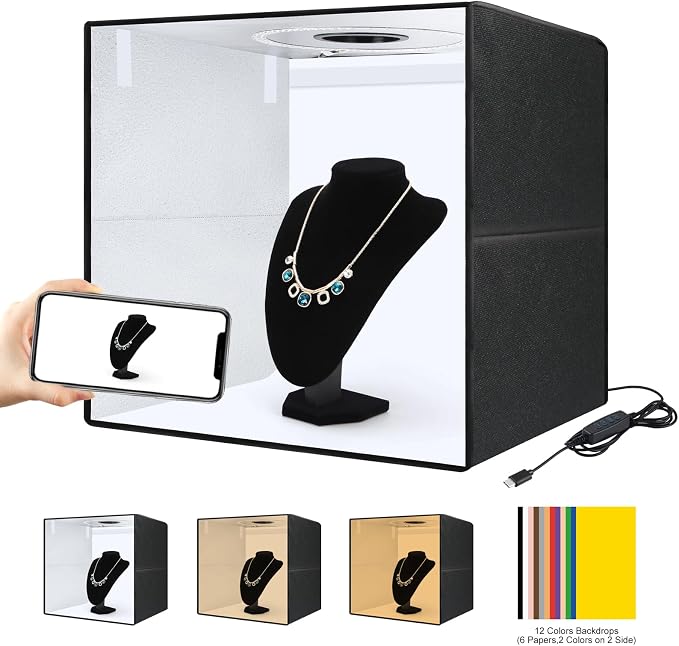 Photo Box 20" x 20" Portable 20W PD Type-C Ring Light Studio Box Quick Install by Hongbang