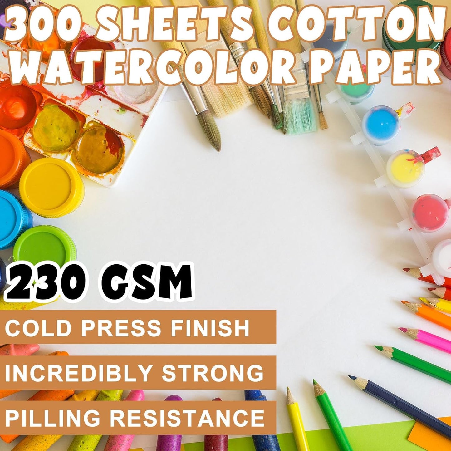 TaoBary 300 Pcs Watercolor Paper Sheet Bulk White Cold Press Paper Pack 110 lb 230 GSM Sketch Painting Watercolor Pad for Watercolorist Beginning Artists Adults Drawing Craft(4 x 4 Inch,230 GSM)