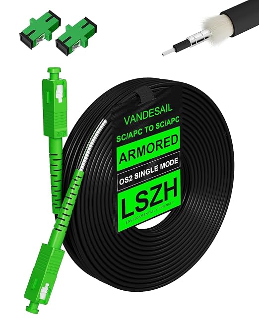 90M/295ft SC/APC Fiber Optic Internet Cable Extension, SC/APC to SC/APC Armored by VANDESAIL
