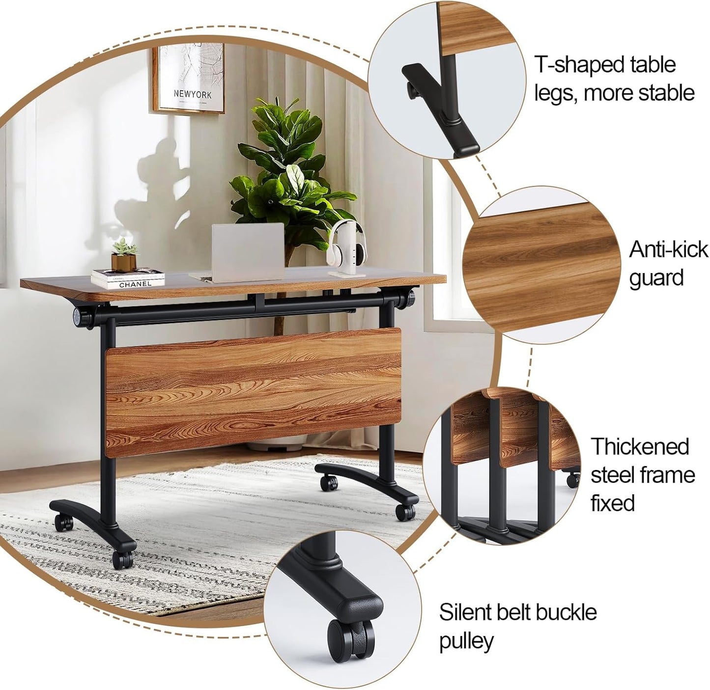 Conference Room Table with Flip-Top Design for Dynamic Meetings, Business Table Computer Desk with Heavy-Duty Frame,Foldable Seminar Meeting Tables for Home Office (2, C, 55.1IN)