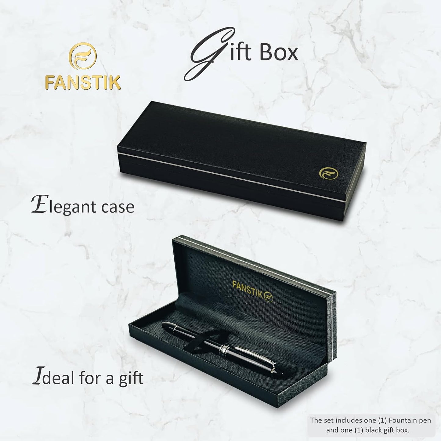 Customized Fountain pen with name (MADE IN USA), stainless steel, black and Silver, luxury engraved pen personalized for men and for women. (Fountain Black-Silver)