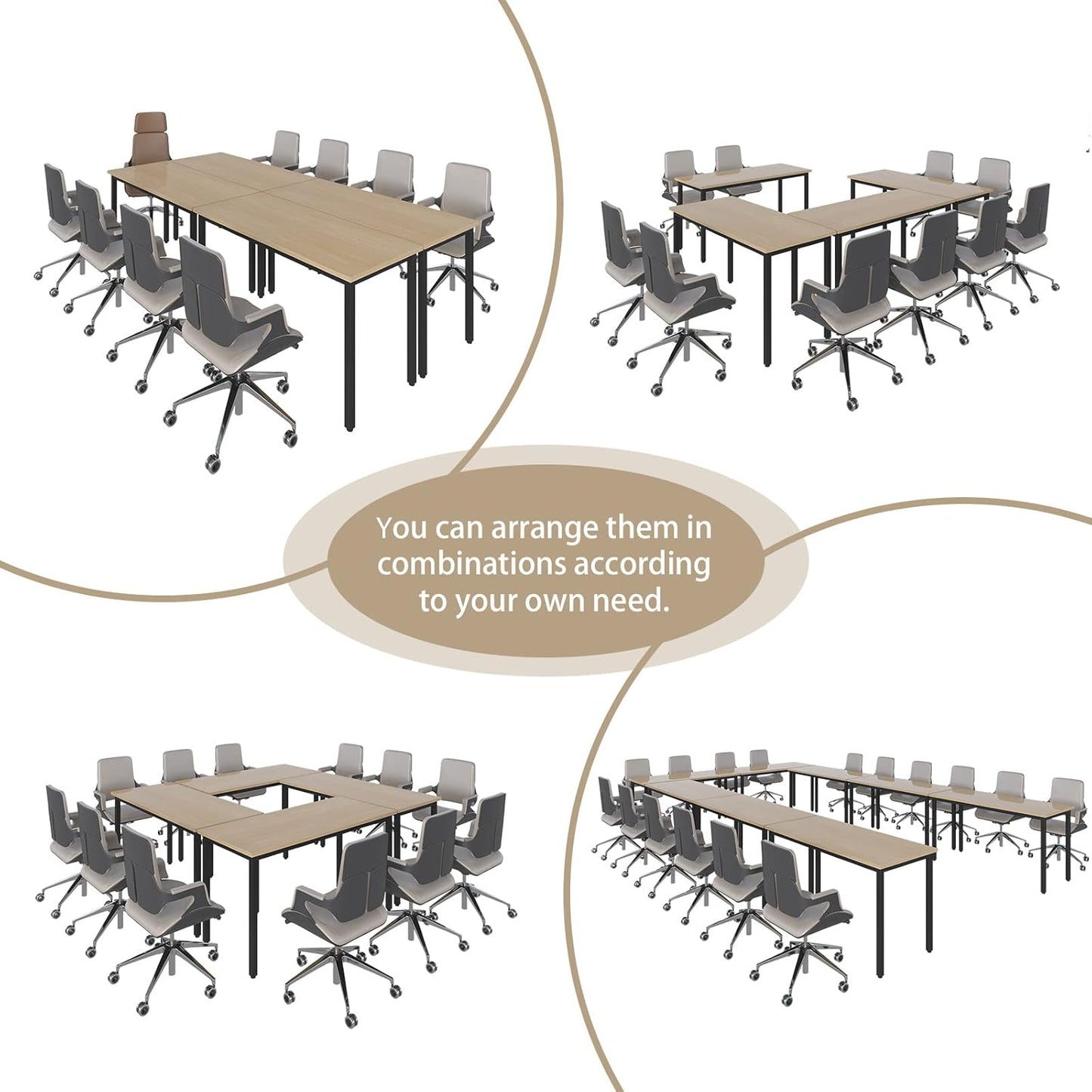 Bonzy Home Conference Tables 23ft Office Computer Desk for Meeting Room Classroom Writing Printer Podcast Table for 24 People, 10PCS 275.5"x47.2"x29.5", Natural