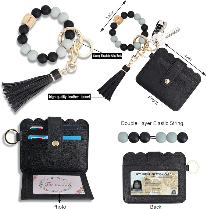 Keychain Wallet Wristlet Small Credit Card Holder Bracelet Key Chain Purse - Image 3