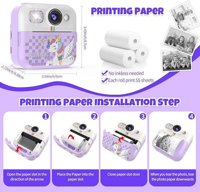 Kids Instant Print Camera, 1080P Children Printable Cameras Christmas Birthday - Image 6