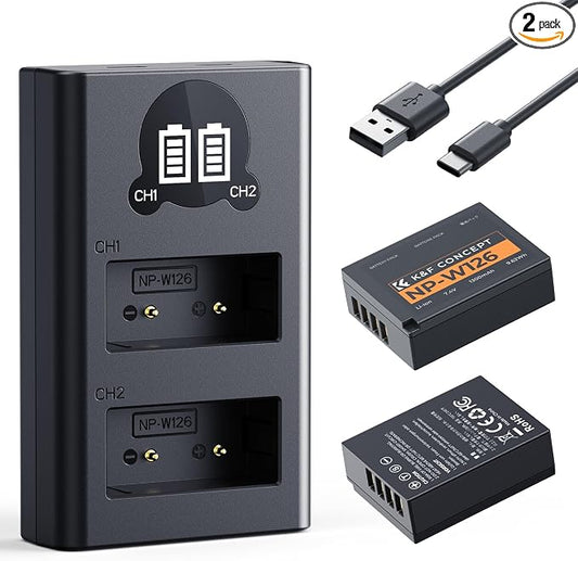 K&F Concept 1300mAh NP-W126 NP-W126S Battery and Charger by KFCONCEPT