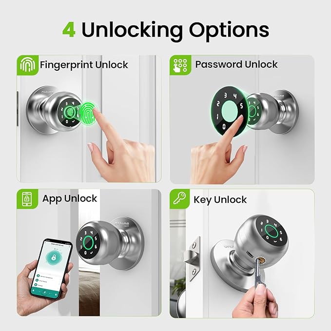GHome Smart Fingerprint Door Lock, 4 in 1 Smart Fingerprint Door Knob - Image 2